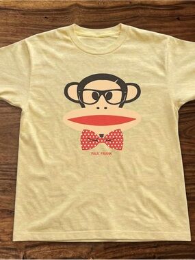 Gildan Yellow Graphic Tee with Monkey Face and Red Polka-Dot Bow